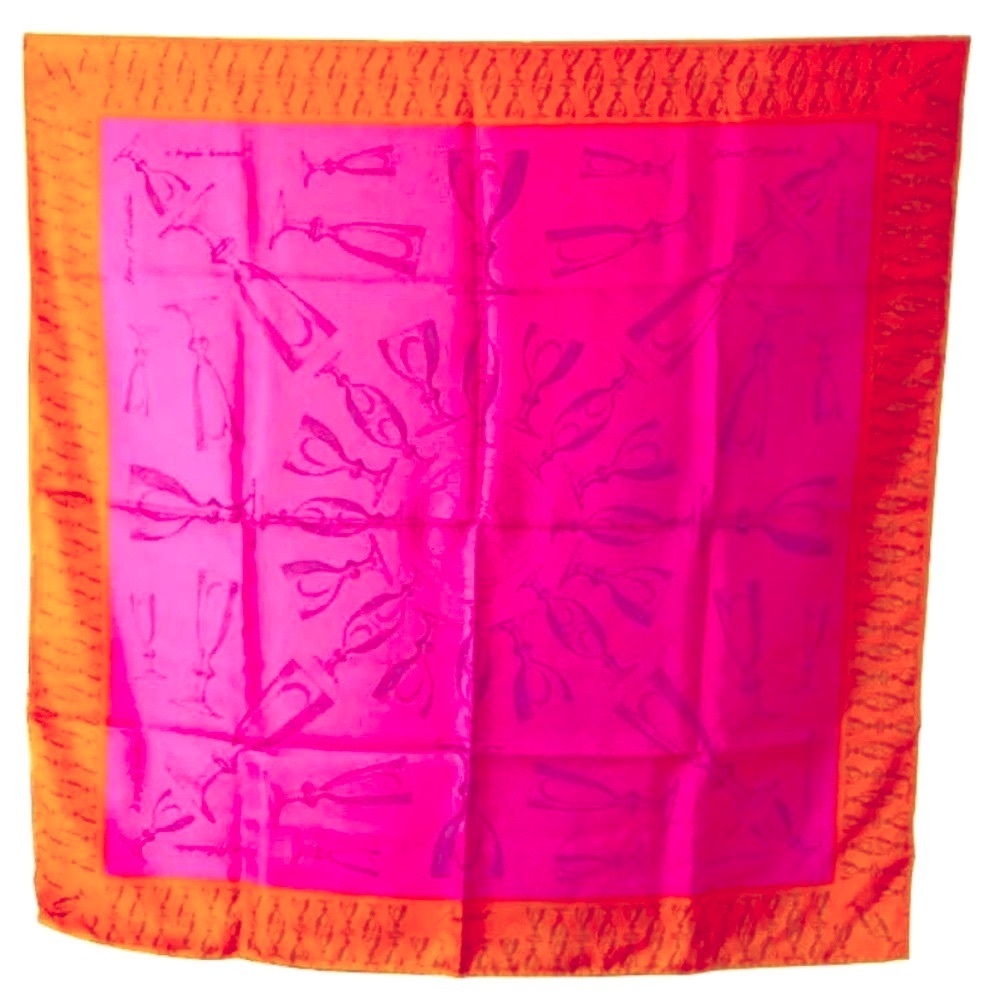 Baccarat Boutique Harcourt Fuchsia and Orange Silk Twill Scarf.  New in Box.